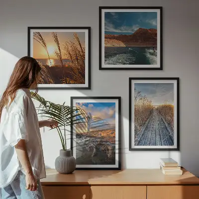 Set de 4 cuadros para salón con diseño de muelle de hierba del faro