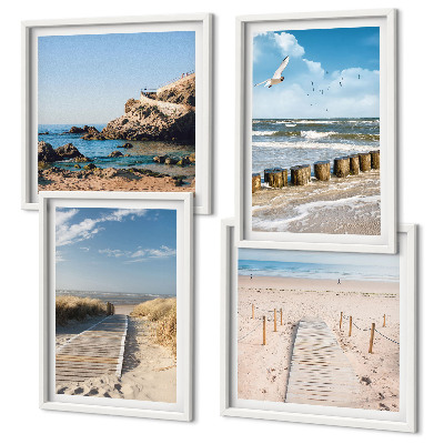 Galería de pared Playa, arena, olas, cielo, pájaros