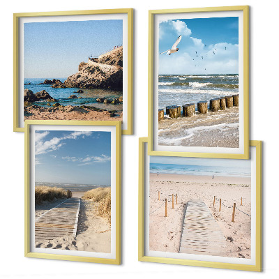 Galería de pared Playa, arena, olas, cielo, pájaros