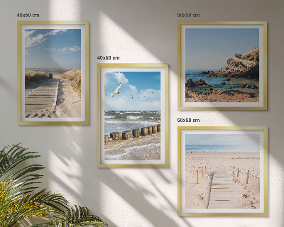 Galería de pared Playa, arena, olas, cielo, pájaros