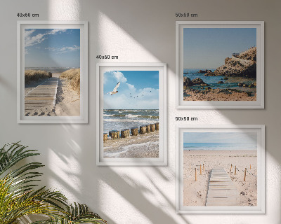 Galería de pared Playa, arena, olas, cielo, pájaros