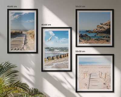Galería de pared Playa, arena, olas, cielo, pájaros