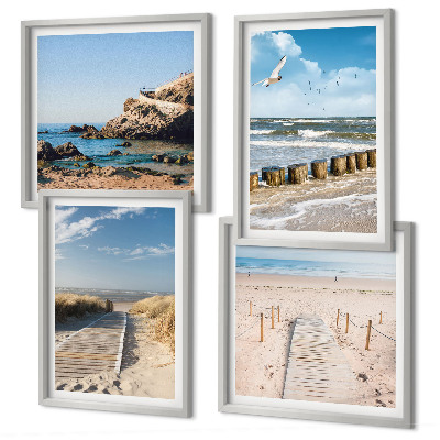 Galería de pared Playa, arena, olas, cielo, pájaros