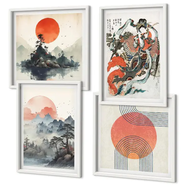 Set de cuadros modernos para salón diseño de paisajes asiáticos estilo japandi