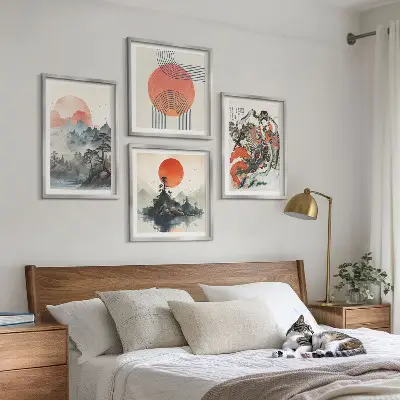 Set de cuadros modernos para salón diseño de paisajes asiáticos estilo japandi