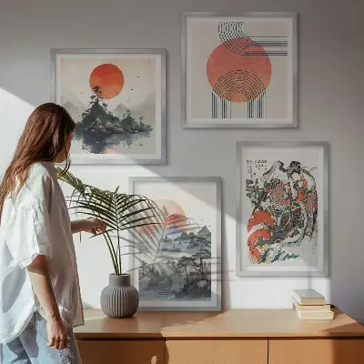 Set de cuadros modernos para salón diseño de paisajes asiáticos estilo japandi