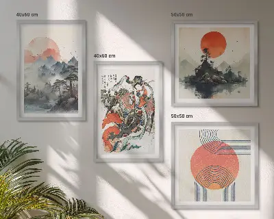 Set de cuadros modernos para salón diseño de paisajes asiáticos estilo japandi