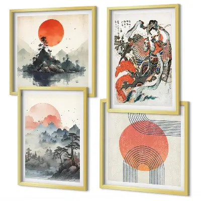 Set de cuadros modernos para salón diseño de paisajes asiáticos estilo japandi