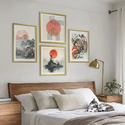 Set de cuadros modernos para salón diseño de paisajes asiáticos estilo japandi