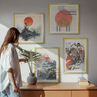 Set de cuadros modernos para salón diseño de paisajes asiáticos estilo japandi
