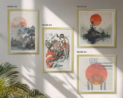 Set de cuadros modernos para salón diseño de paisajes asiáticos estilo japandi