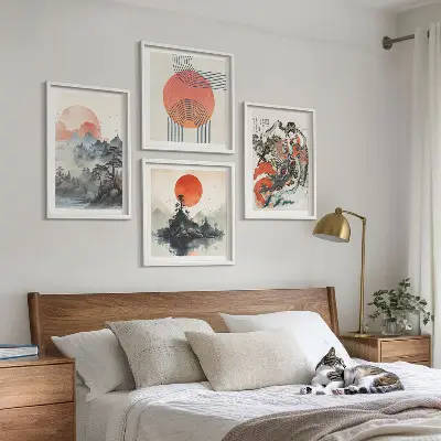 Set de cuadros modernos para salón diseño de paisajes asiáticos estilo japandi