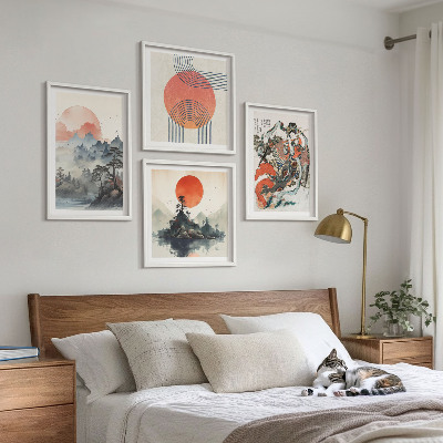 Set de cuadros modernos para salón Paisajes asiáticos japandi
