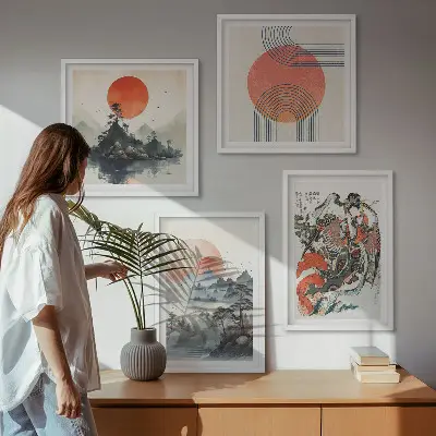 Set de cuadros modernos para salón diseño de paisajes asiáticos estilo japandi