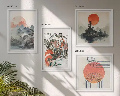 Set de cuadros modernos para salón diseño de paisajes asiáticos estilo japandi