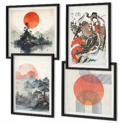 Set de cuadros modernos para salón diseño de paisajes asiáticos estilo japandi