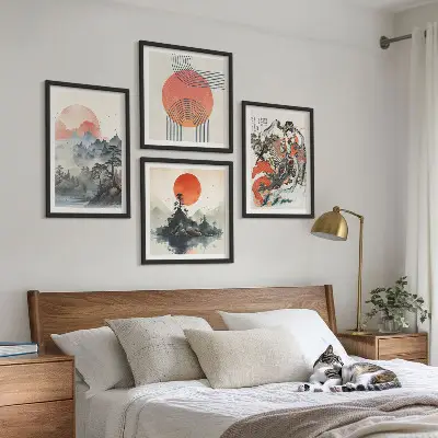 Set de cuadros modernos para salón diseño de paisajes asiáticos estilo japandi