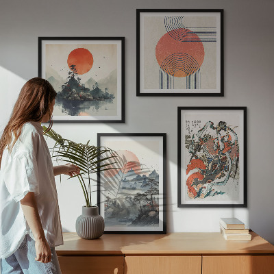 Set de cuadros modernos para salón Paisajes asiáticos japandi
