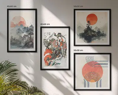 Set de cuadros modernos para salón diseño de paisajes asiáticos estilo japandi