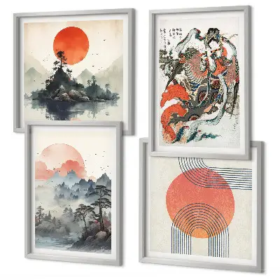 Set de cuadros modernos para salón diseño de paisajes asiáticos estilo japandi