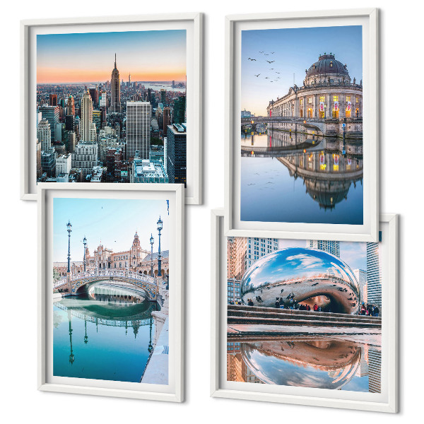Set de 4 cuadros para salón Arquitectura de ciudades sobre el agua