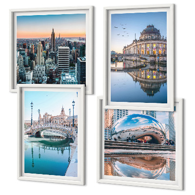 Set de 4 cuadros para salón Arquitectura de ciudades sobre el agua