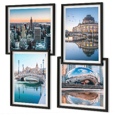 Set de 4 cuadros para salón Arquitectura de ciudades sobre el agua