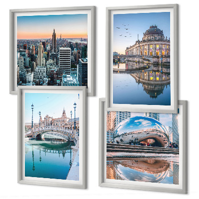 Set de 4 cuadros para salón Arquitectura de ciudades sobre el agua