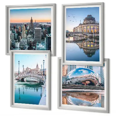 Set de 4 cuadros para salón con diseño de arquitectura de ciudades sobre el agua
