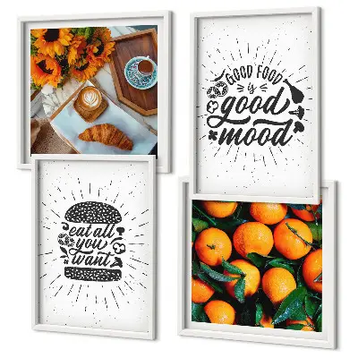Set de 4 cuadros para salón diseño de cocina con naranjas jugosas