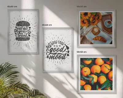 Set de 4 cuadros para salón diseño de cocina con naranjas jugosas