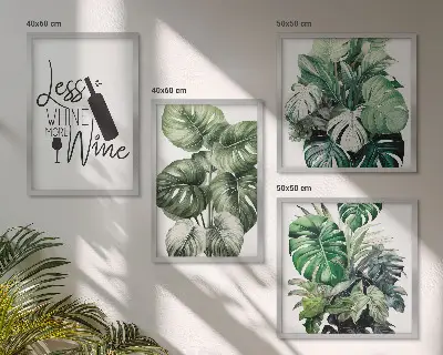 Set de 4 cuadros para salón con diseño de hojas de planta de vino verde
