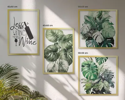 Set de 4 cuadros para salón con diseño de hojas de planta de vino verde