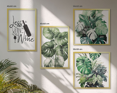 Set de 4 cuadros para salón hojas de la planta del vino verde