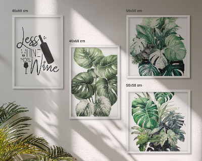 Set de 4 cuadros para salón hojas de la planta del vino verde