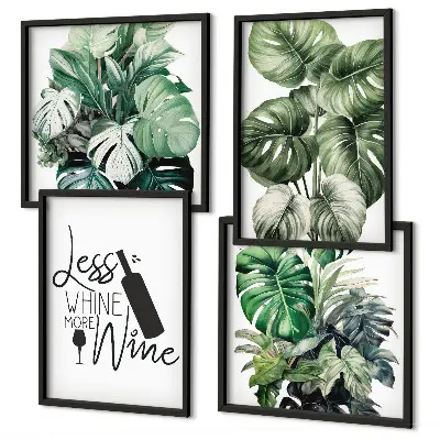 Set de 4 cuadros para salón con diseño de hojas de planta de vino verde
