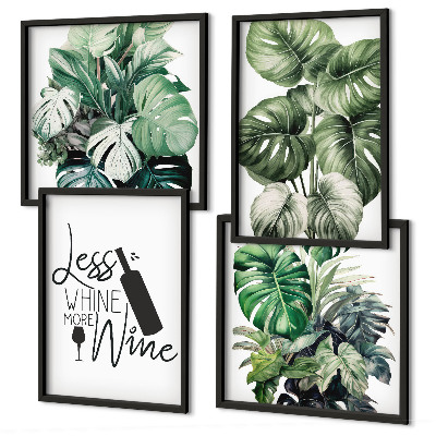 Set de 4 cuadros para salón hojas de la planta del vino verde