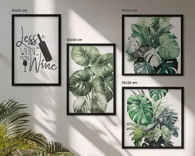 Set de 4 cuadros para salón con diseño de hojas de planta de vino verde