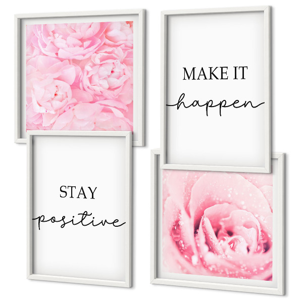 Set de cuadros modernos para salón Flores rosas minimalistas