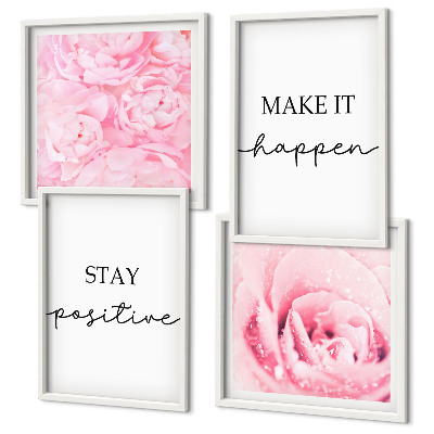 Set de cuadros modernos para salón Flores rosas minimalistas