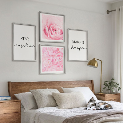 Set de cuadros modernos para salón Flores rosas minimalistas