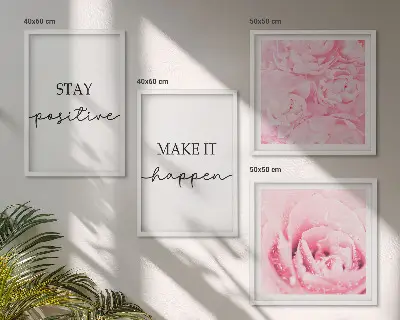 Set de cuadros modernos para salón diseño de flores rosas minimalistas
