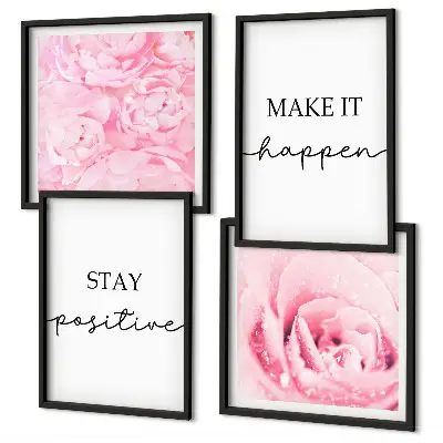 Set de cuadros modernos para salón diseño de flores rosas minimalistas