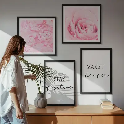 Set de cuadros modernos para salón diseño de flores rosas minimalistas