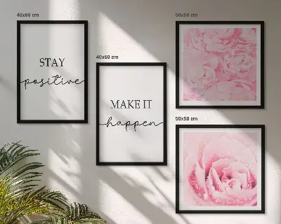 Set de cuadros modernos para salón diseño de flores rosas minimalistas