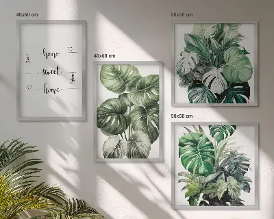 Set de 4 cuadros de hojas de monstera en acuarela decoración para salón