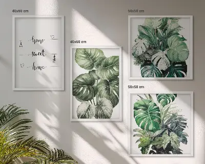Set de 4 cuadros de hojas de monstera en acuarela decoración para salón