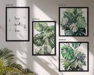Set de 4 cuadros de hojas de monstera en acuarela decoración para salón