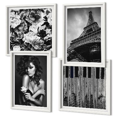 Set de cuadros modernos para salón Retrato de una mujer con una rosa Eiffel
