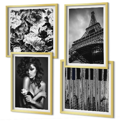 Set de cuadros modernos para salón Retrato de una mujer con una rosa Eiffel